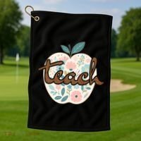 Teacher Apple Floral Golf Towel thumb 1