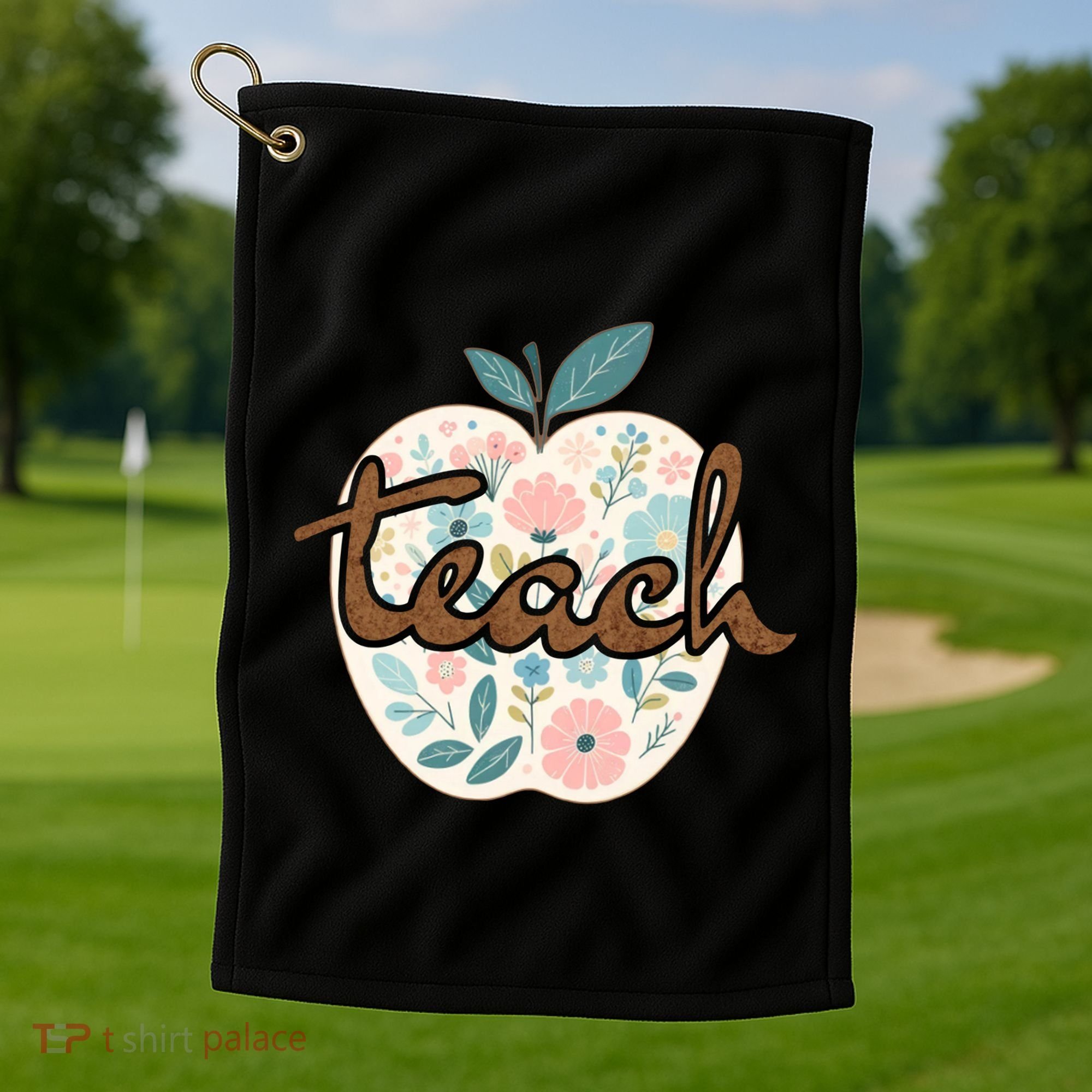 Teacher Apple Floral Golf Towel