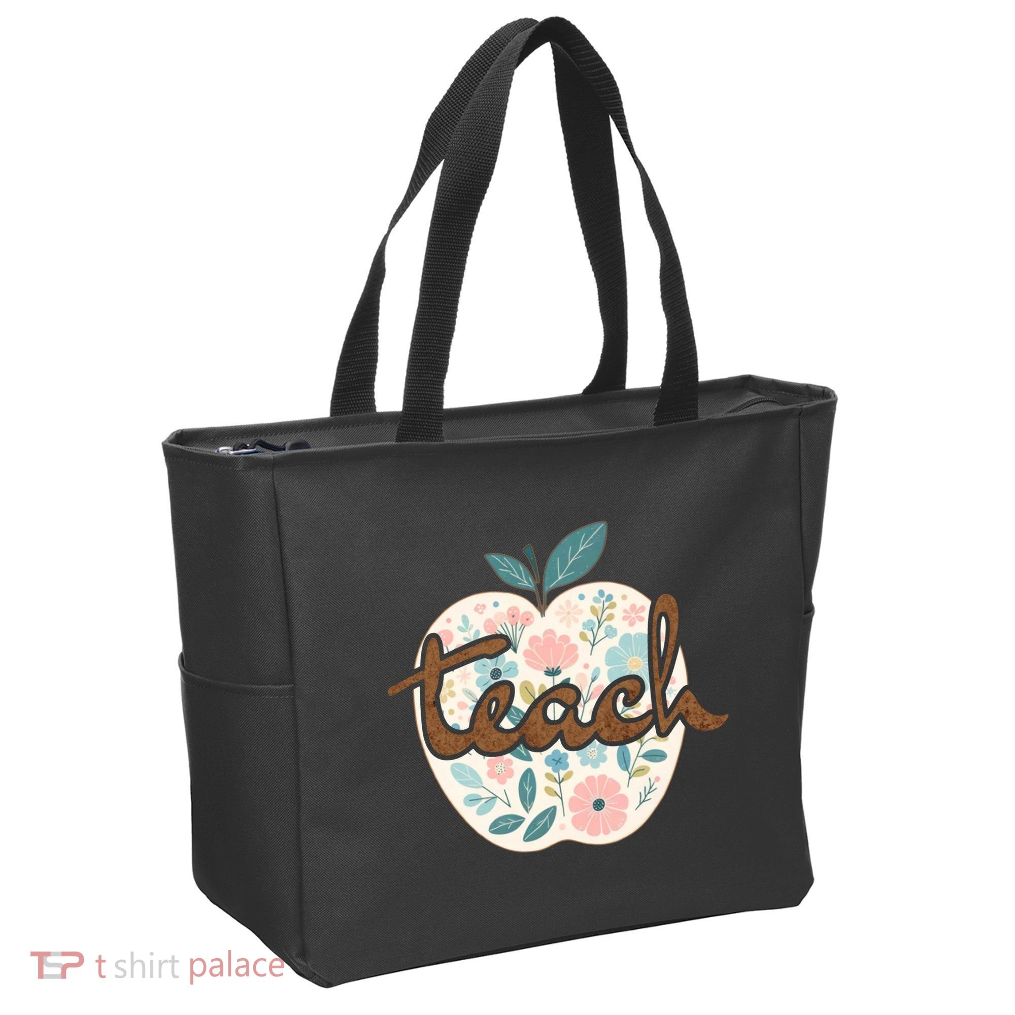 Teacher Apple Floral Tote Bag
