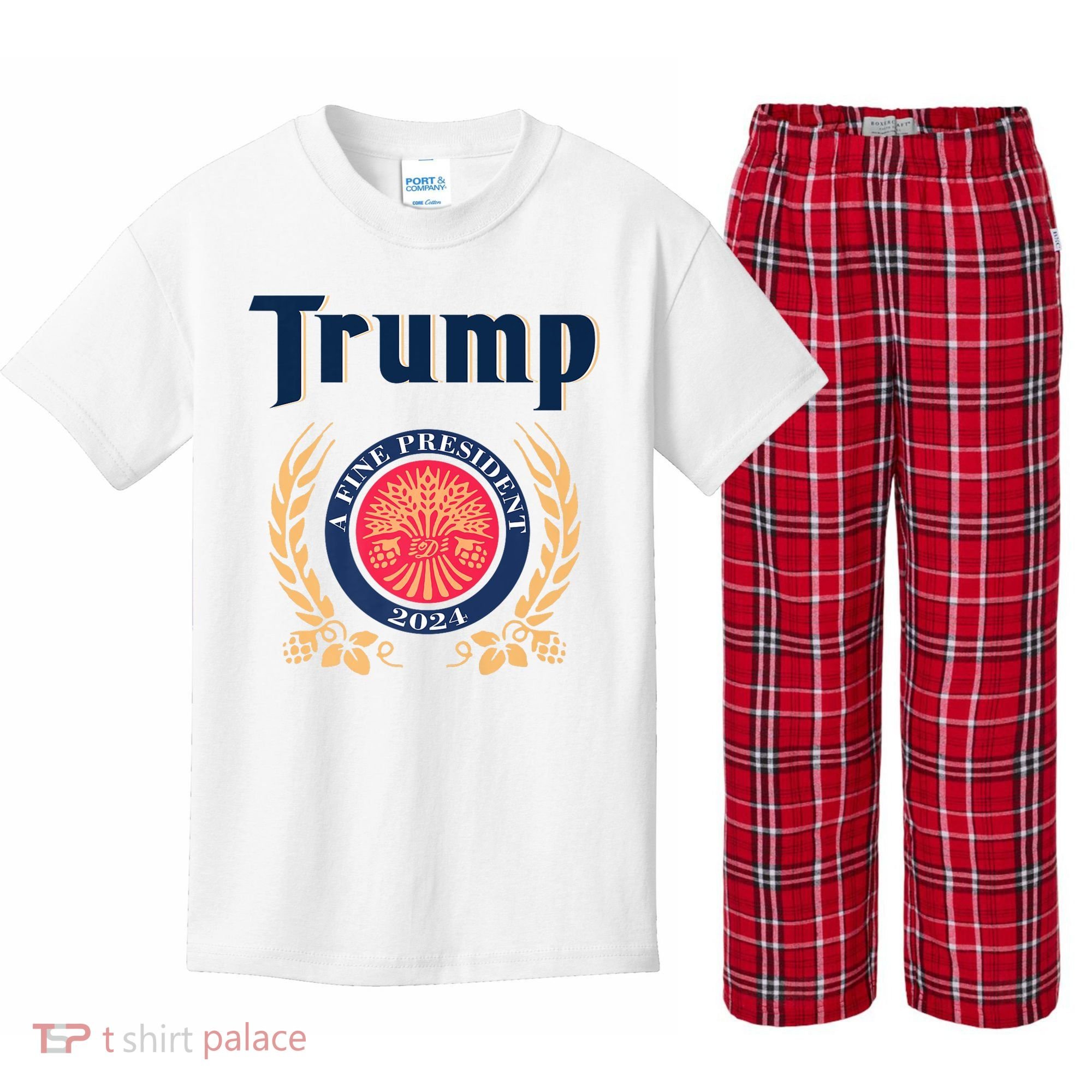Trump A Fine President 2024 Kids Plaid Pajama Set