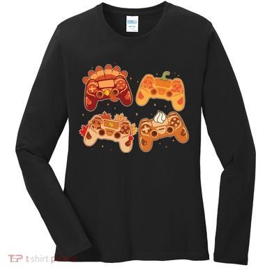 Thanksgiving Autumn Fall Video Game Controllers Women's Long Sleeve Shirt
