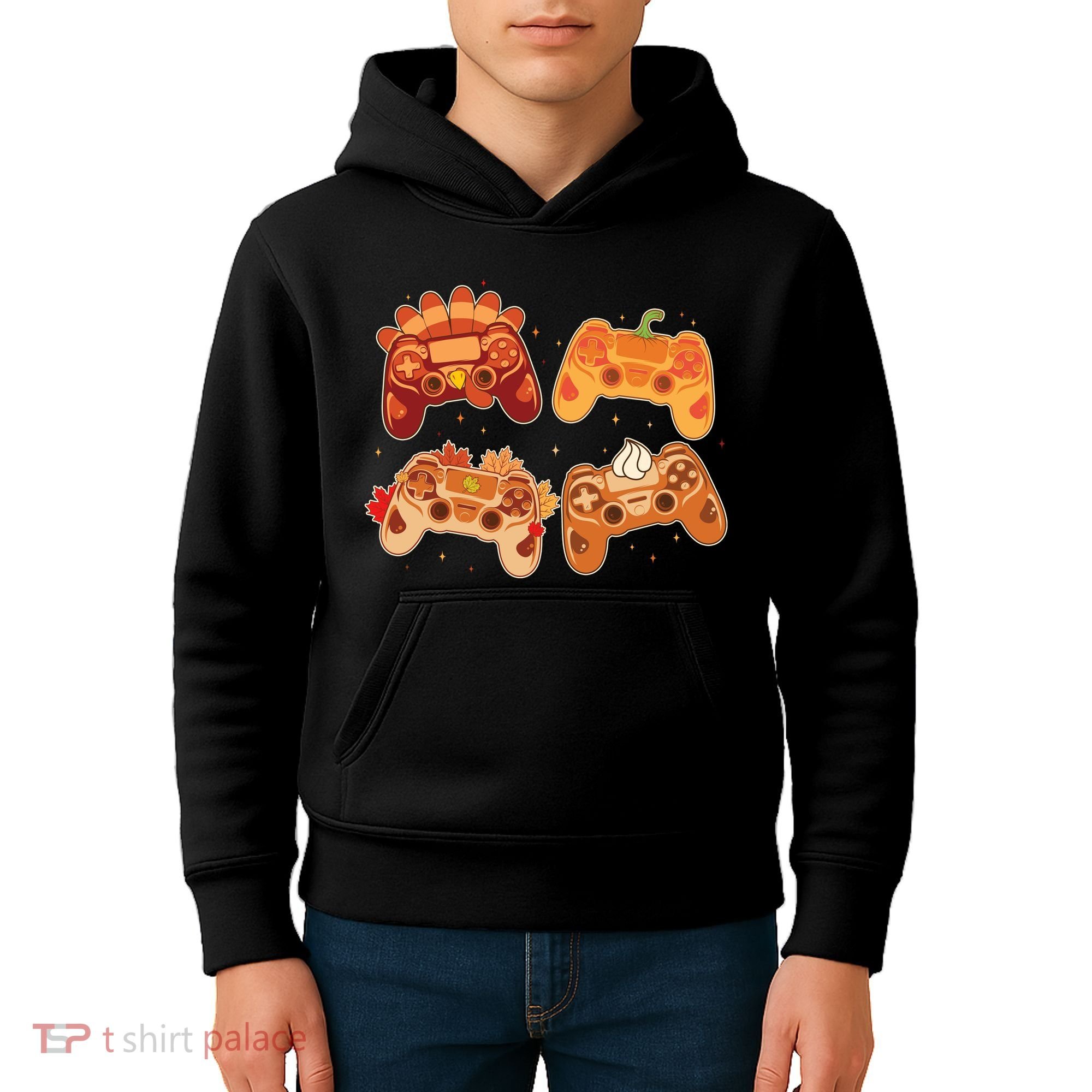 Thanksgiving Autumn Fall Video Game Controllers Kids Hoodie