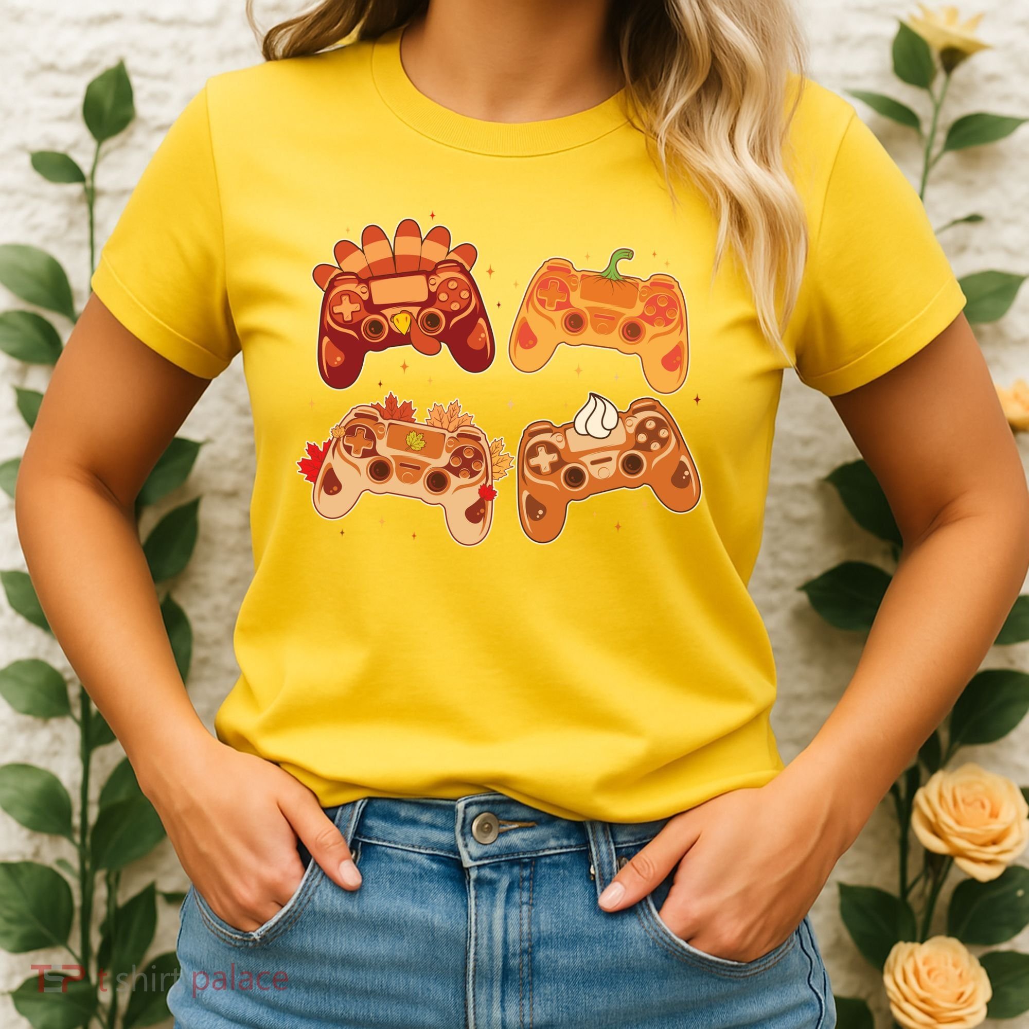 Thanksgiving Autumn Fall Video Game Controllers Women's T-Shirt