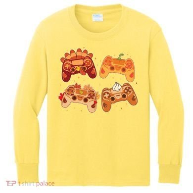 Thanksgiving Autumn Fall Video Game Controllers Kids Long Sleeve Shirt