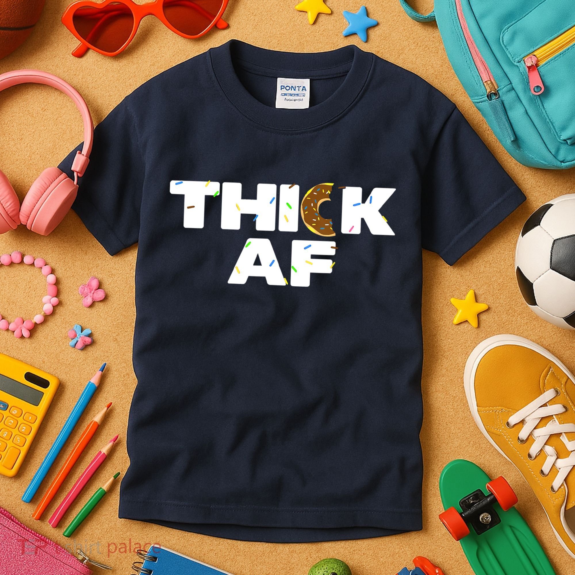 Thick AF Funny Donut Fitness Weightlifting Kids T-Shirt