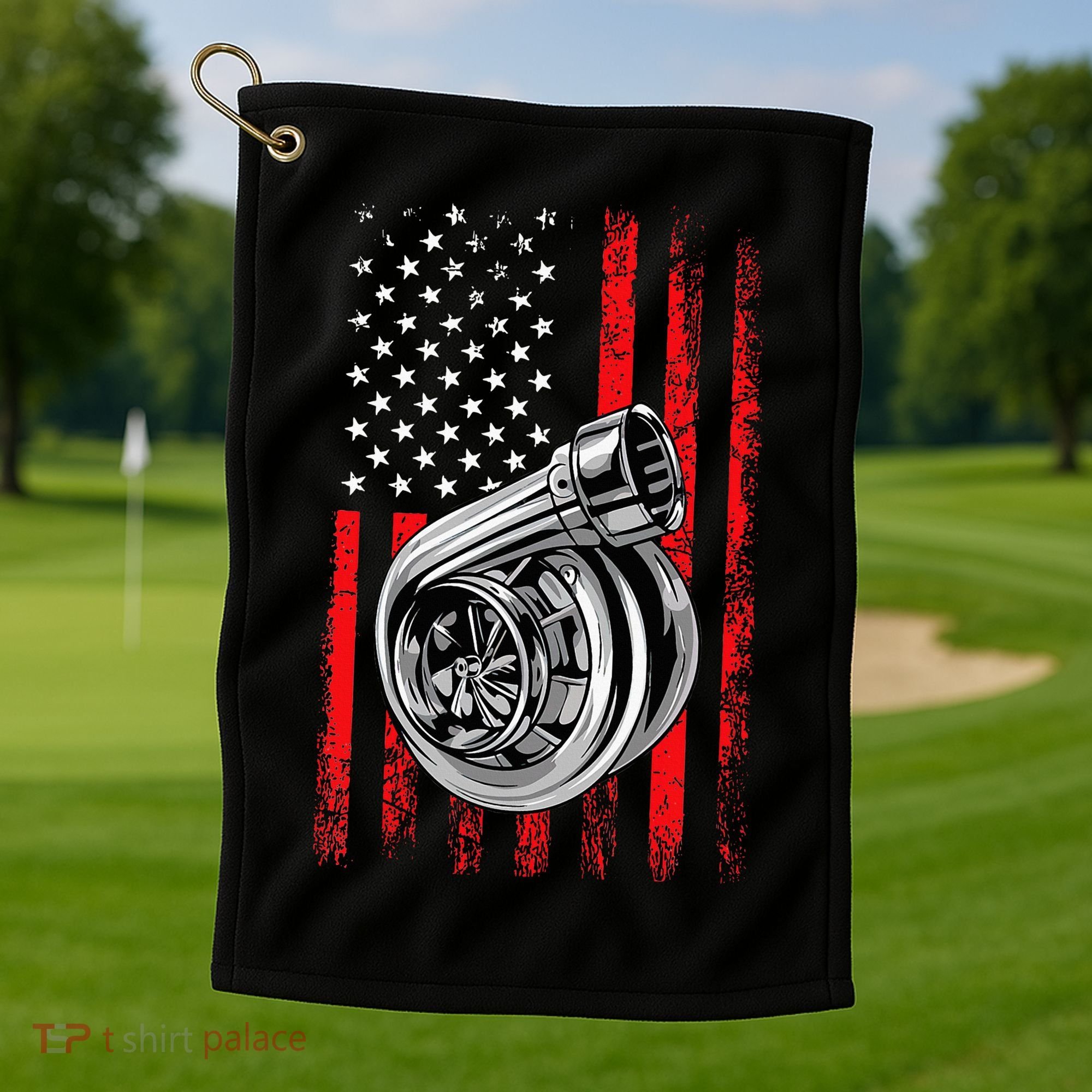Turbo American Flag Racing Turbo Golf Towel