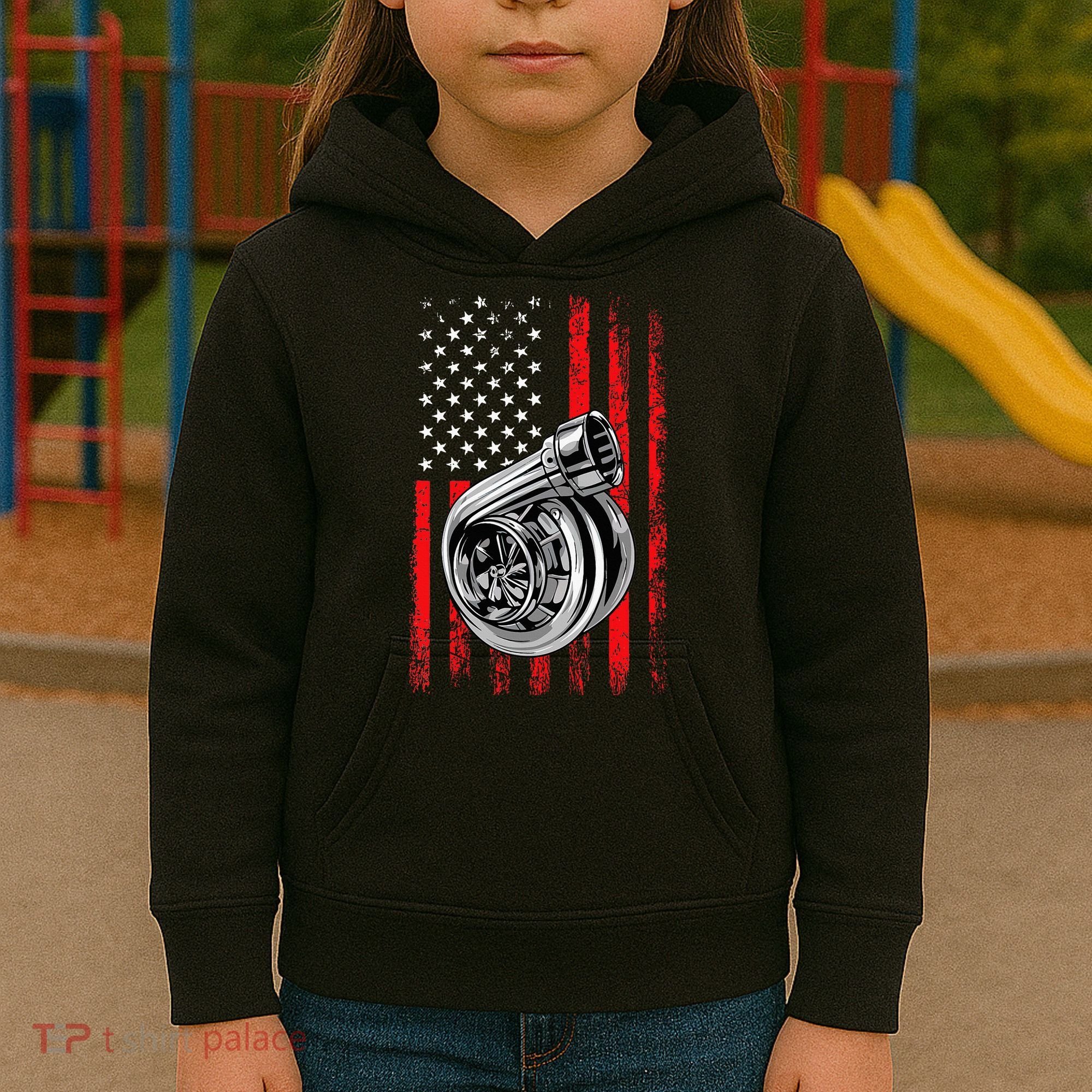 Turbo American Flag Racing Turbo Kids Hoodie