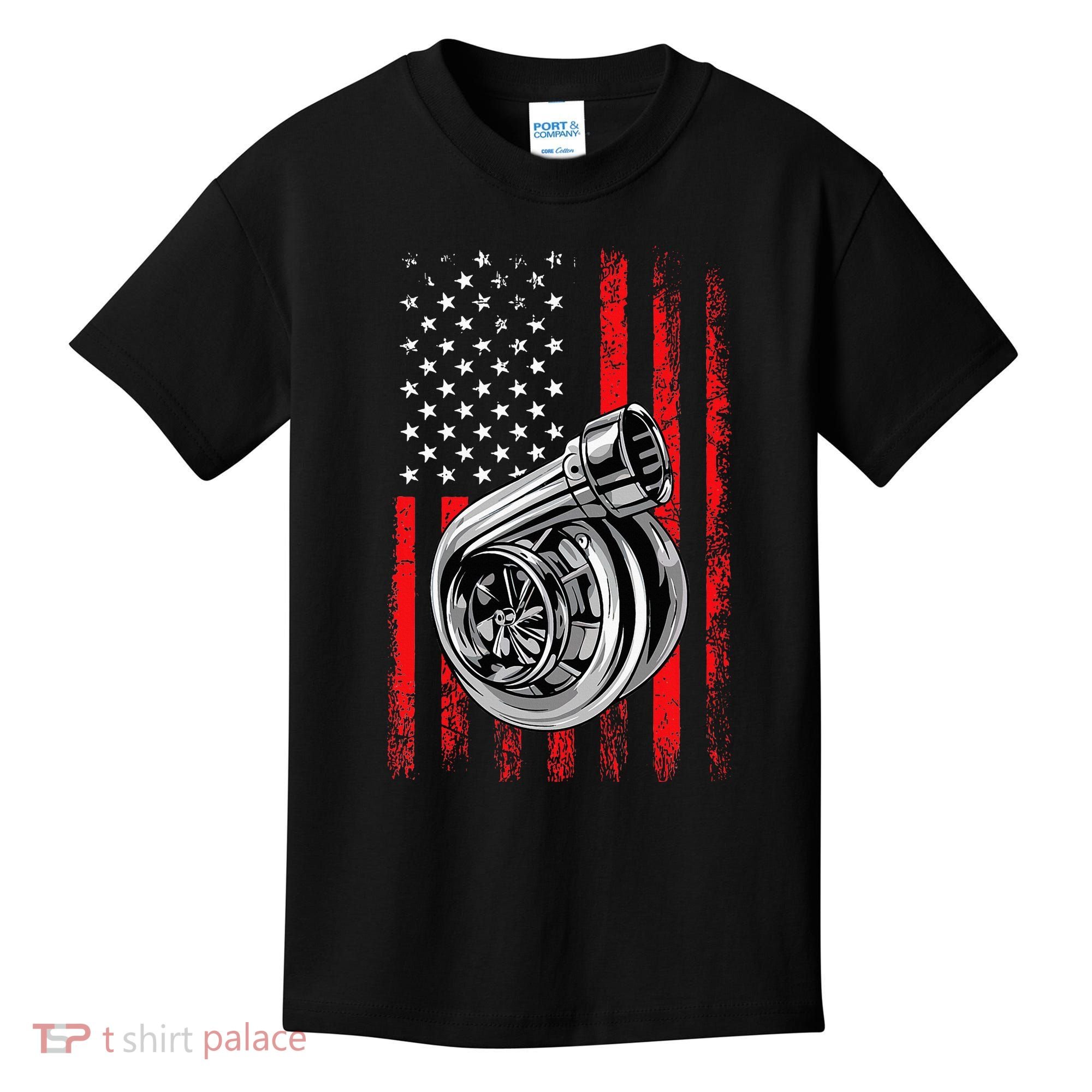Turbo American Flag Racing Turbo Kids T-Shirt