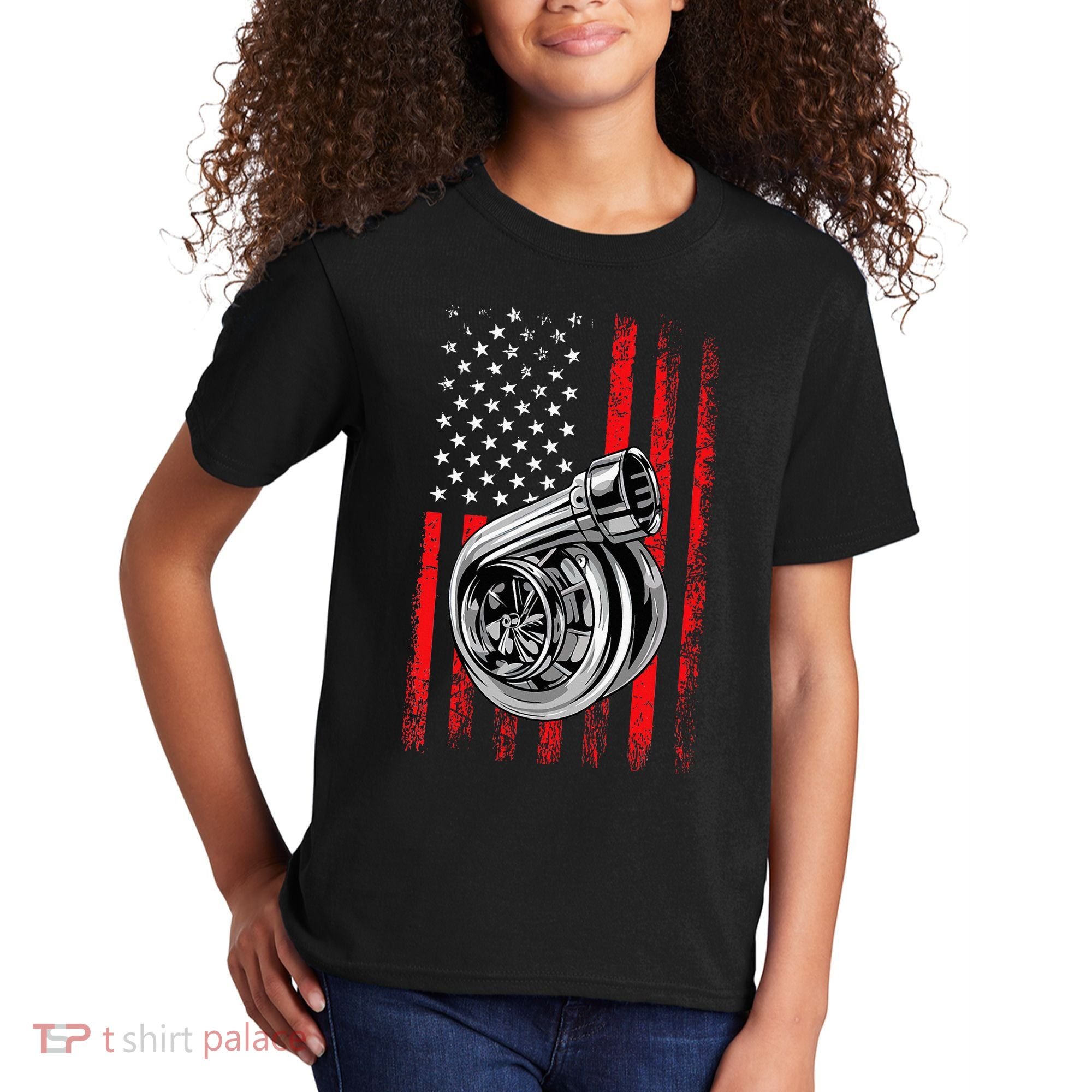 Turbo American Flag Racing Turbo Kids T-Shirt