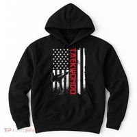 Taekwondo American Flag Taekwondo Fighter Us Flag Hoodie thumb 0
