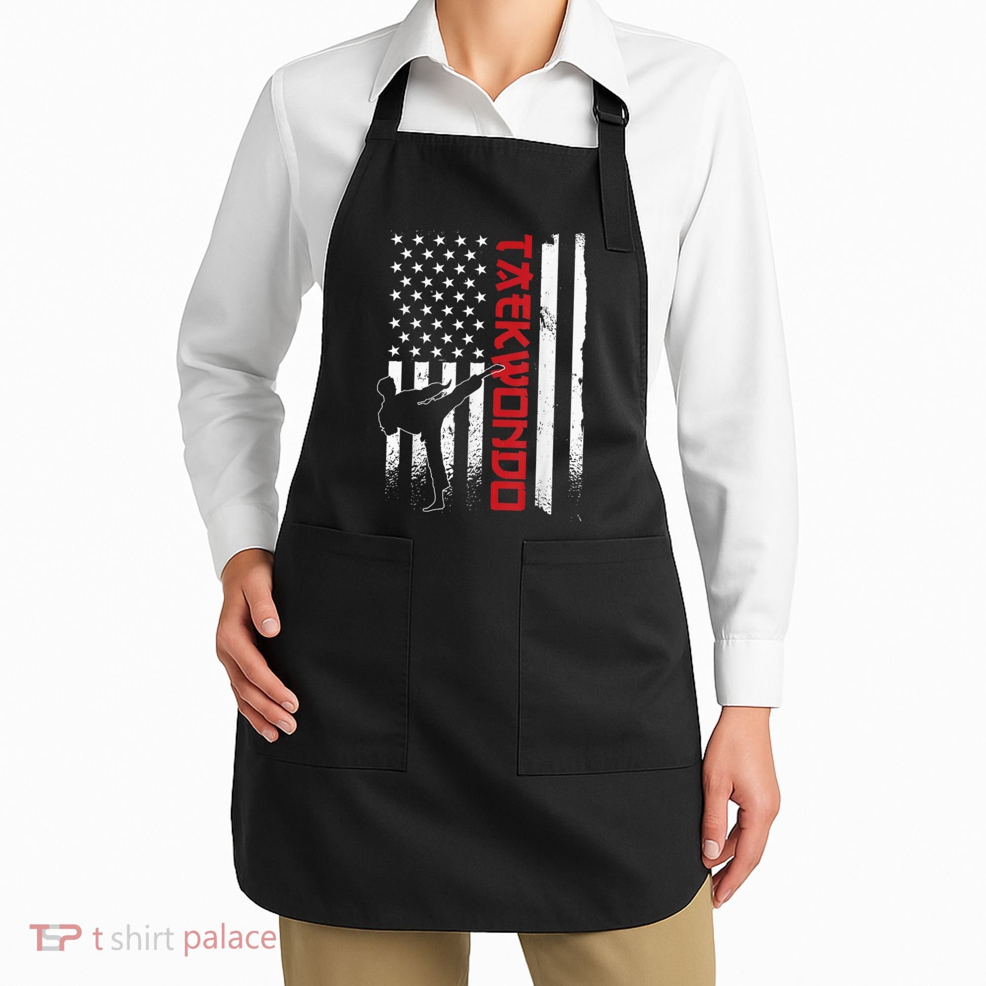 Taekwondo American Flag Taekwondo Fighter Us Flag Apron