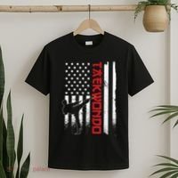 Taekwondo American Flag Taekwondo Fighter Us Flag T-Shirt thumb 2