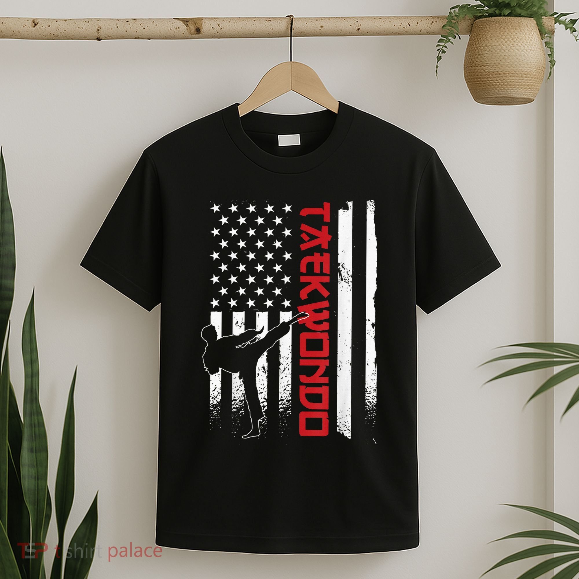 Taekwondo American Flag Taekwondo Fighter Us Flag T-Shirt