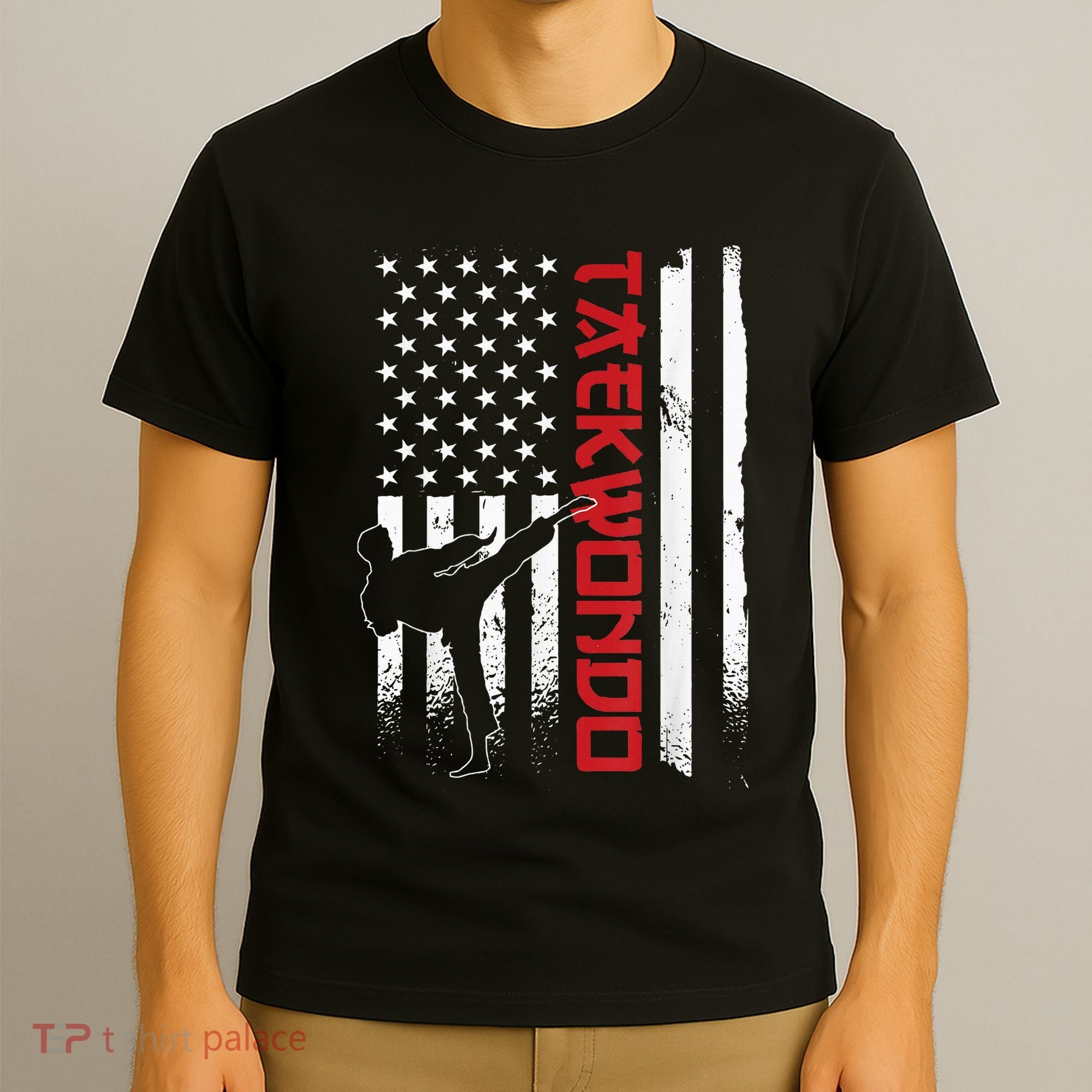Taekwondo American Flag Taekwondo Fighter Us Flag T-Shirt