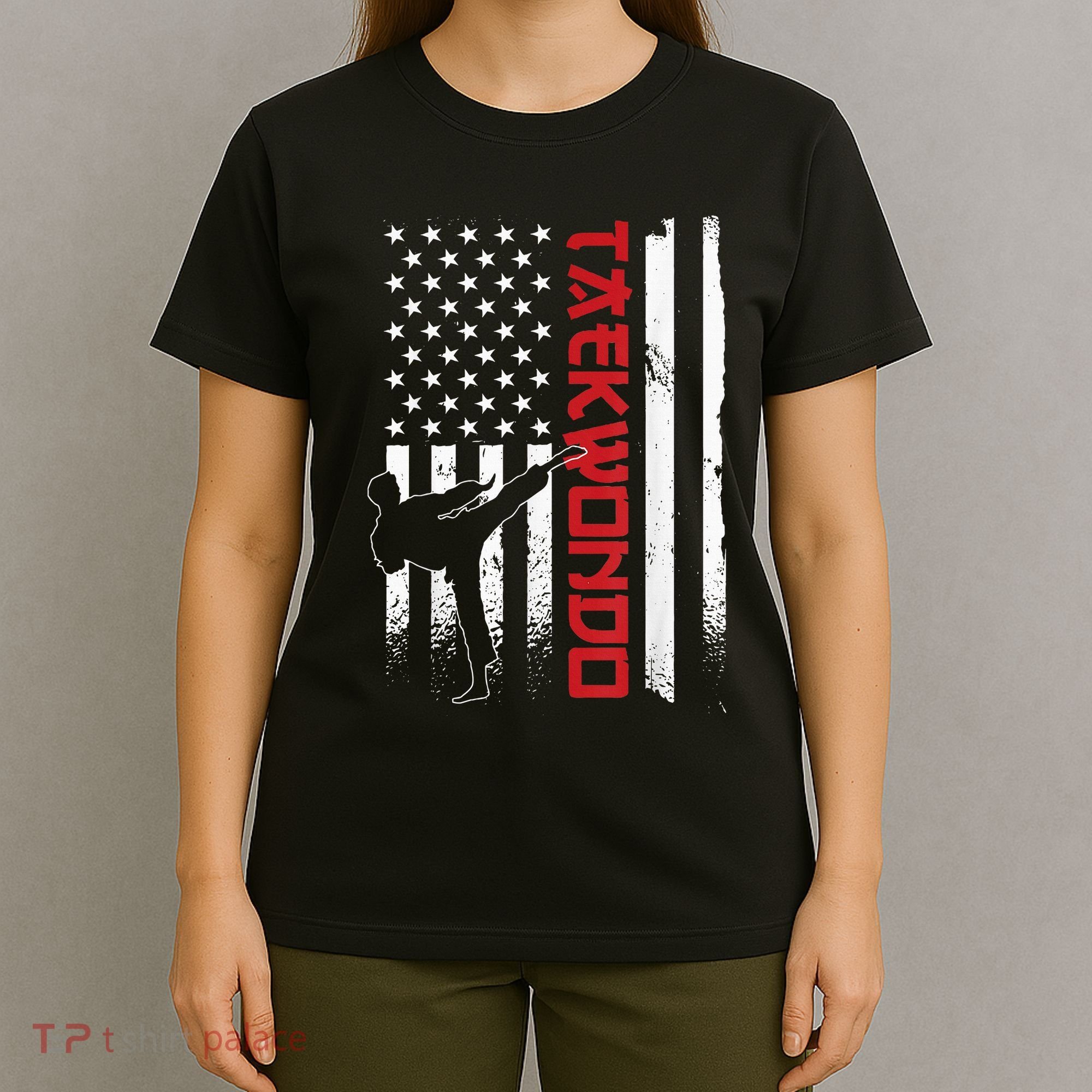 Taekwondo American Flag Taekwondo Fighter Us Flag T-Shirt