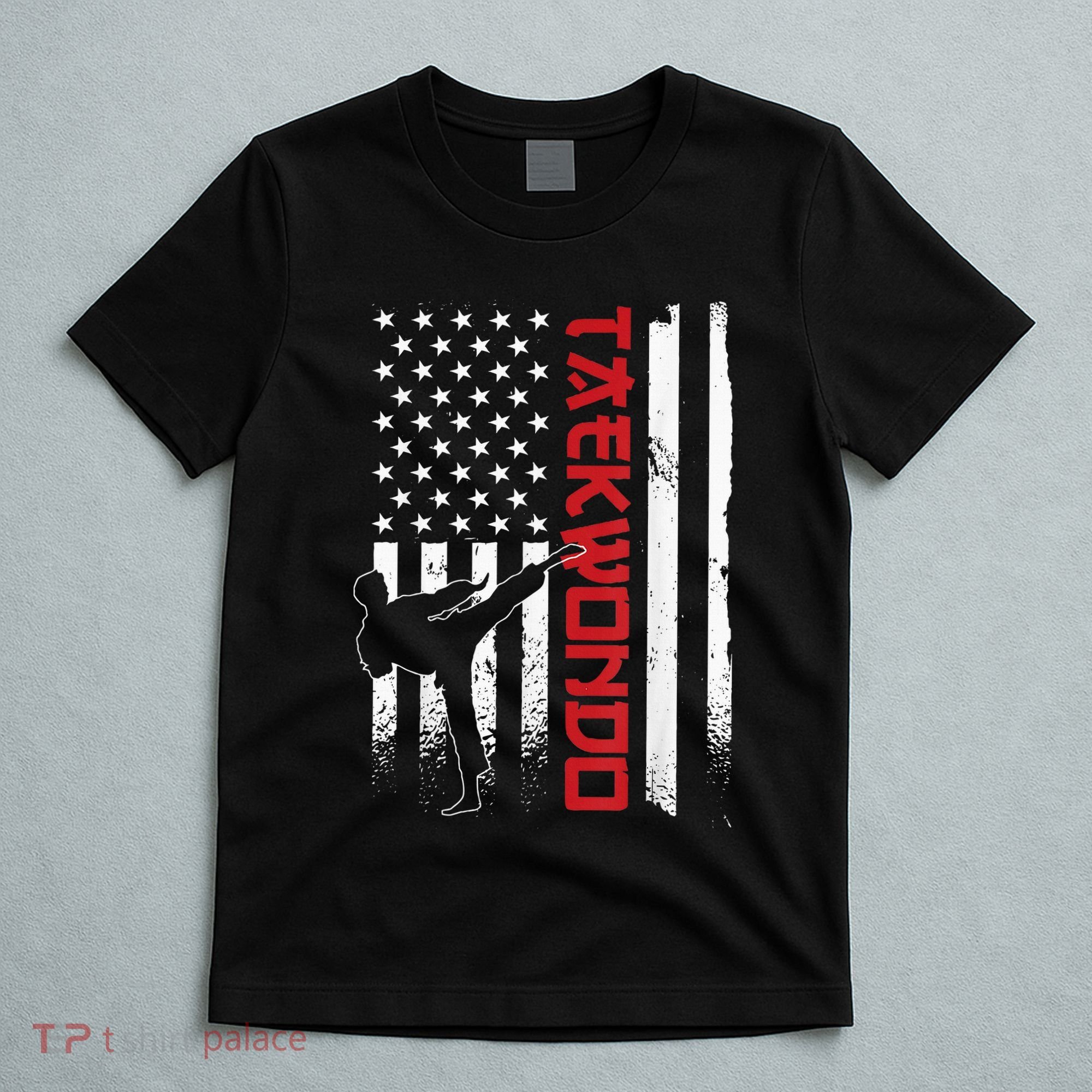 Taekwondo American Flag Taekwondo Fighter Us Flag T-Shirt