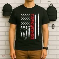 Taekwondo American Flag Taekwondo Fighter Us Flag T-Shirt thumb 6
