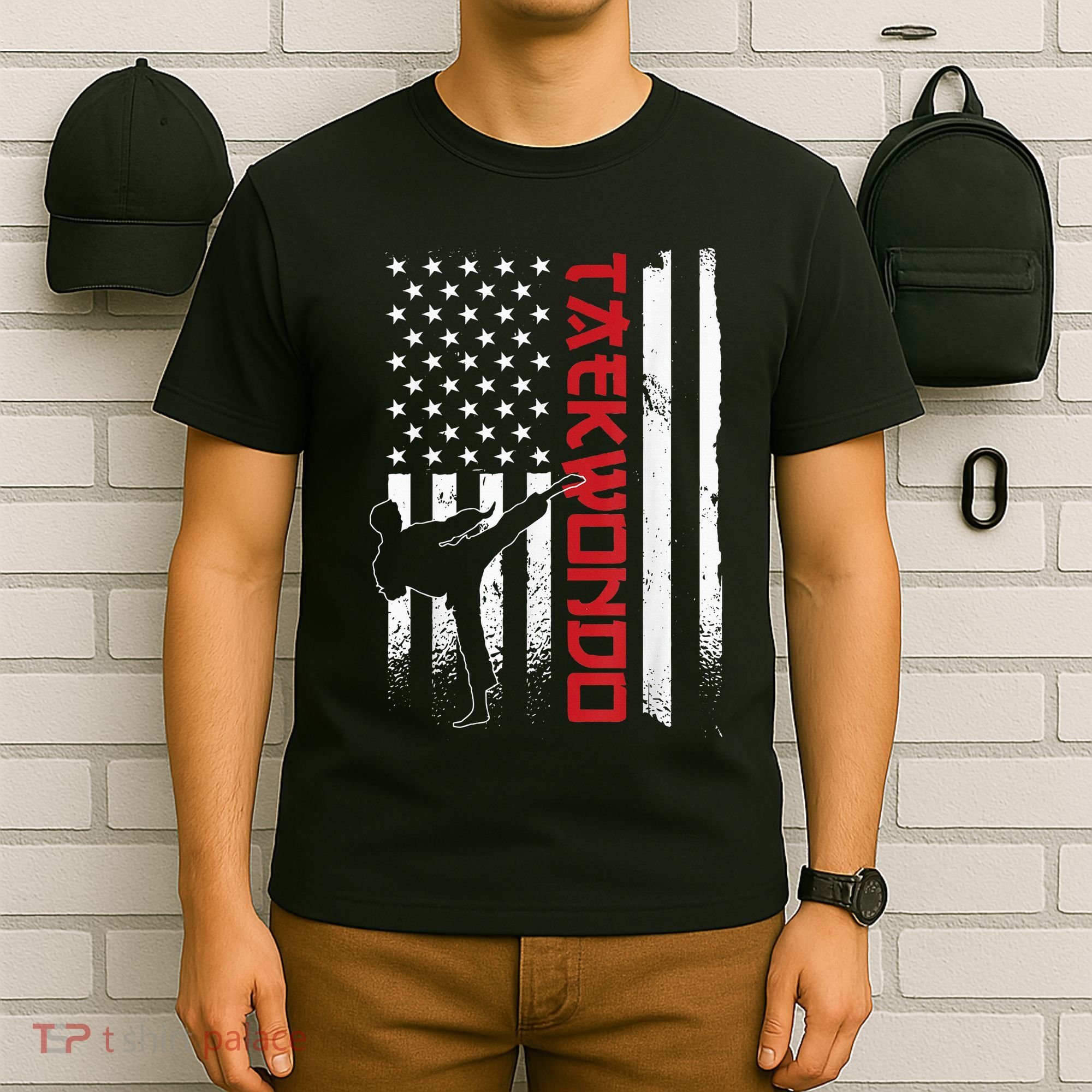 Taekwondo American Flag Taekwondo Fighter Us Flag T-Shirt