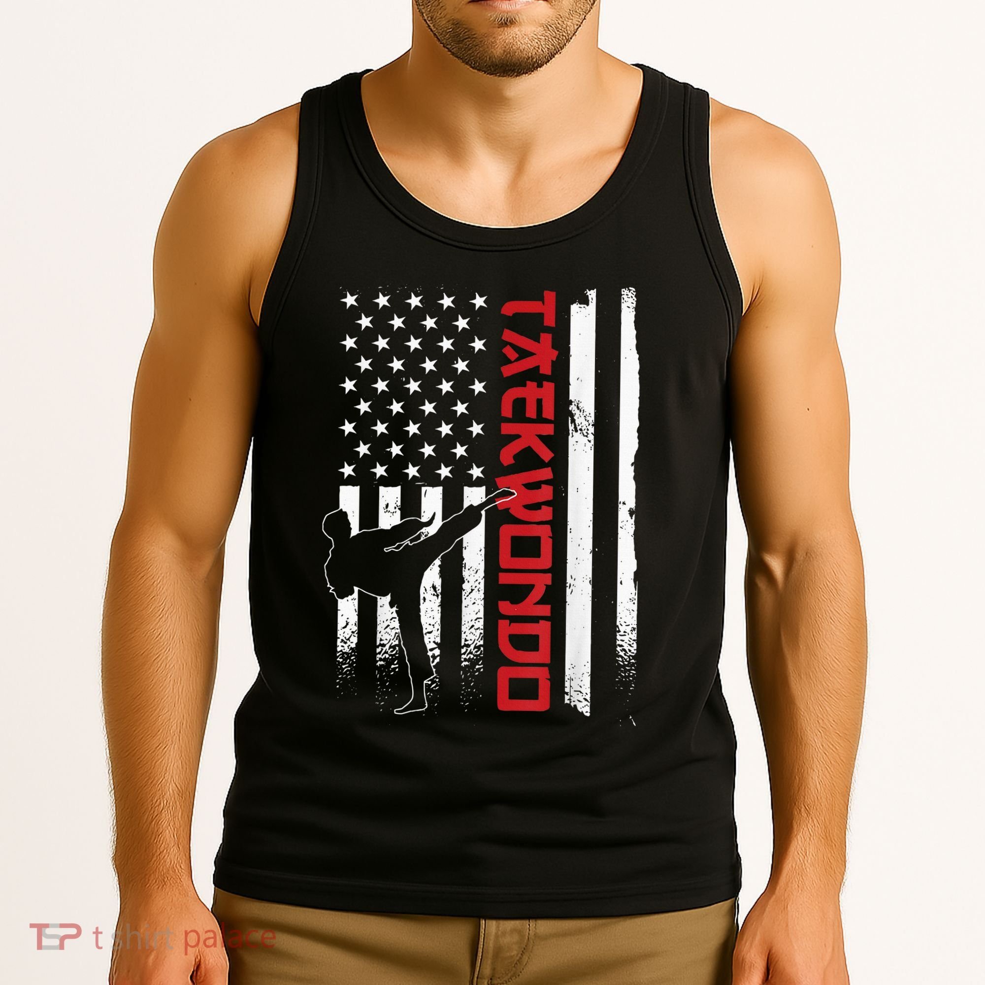 Taekwondo American Flag Taekwondo Fighter Us Flag Tank Top