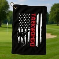 Taekwondo American Flag Taekwondo Fighter Us Flag Golf Towel thumb 1