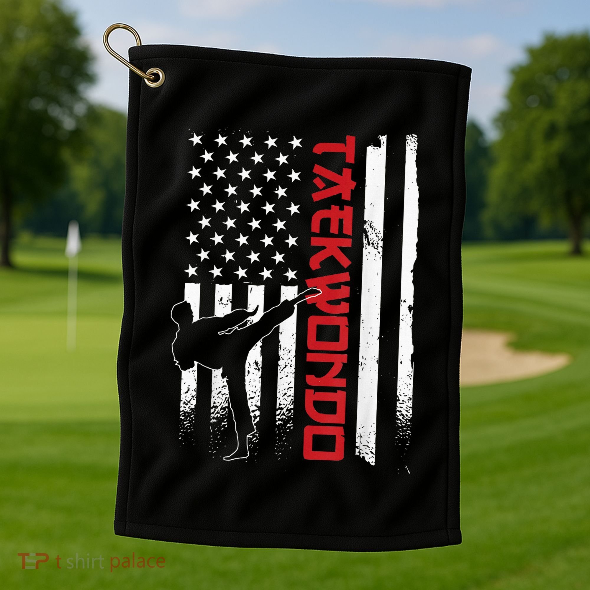 Taekwondo American Flag Taekwondo Fighter Us Flag Golf Towel