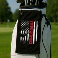 Taekwondo American Flag Taekwondo Fighter Us Flag Golf Towel thumb 2