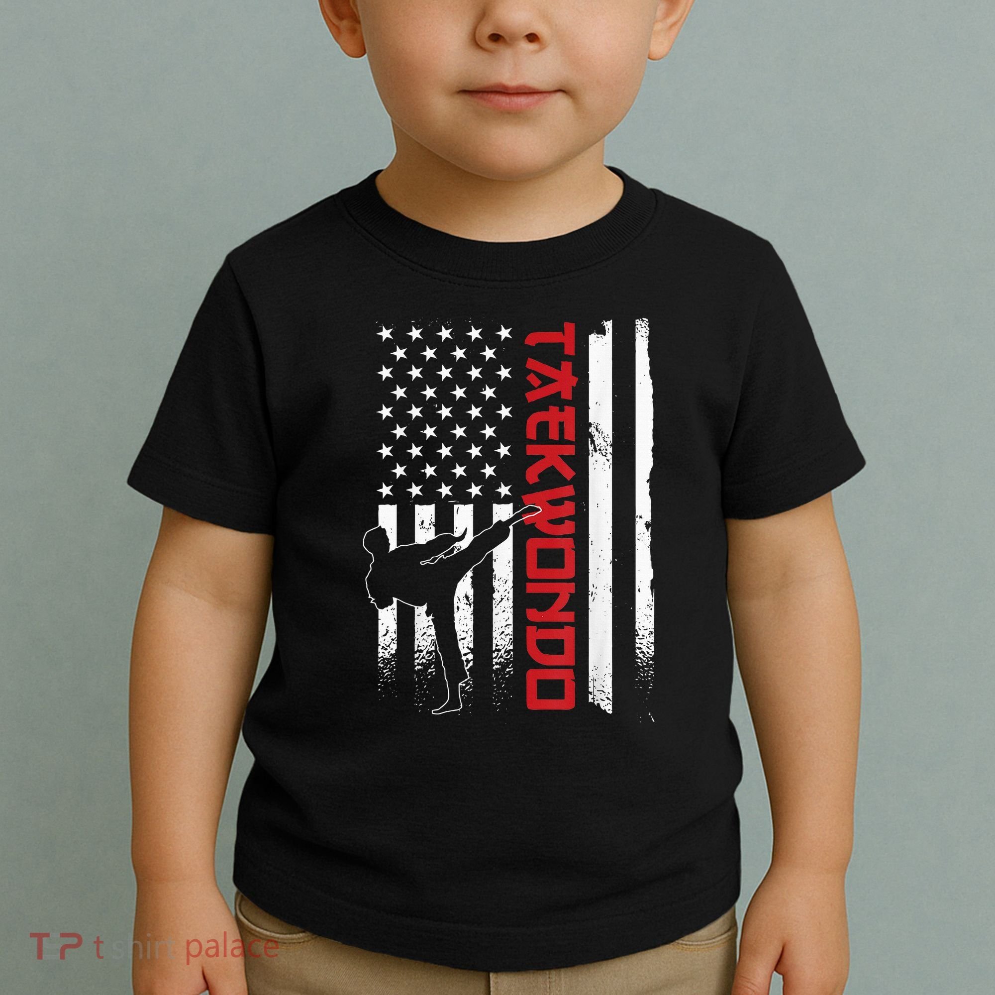 Taekwondo American Flag Taekwondo Fighter Us Flag Toddler T-Shirt