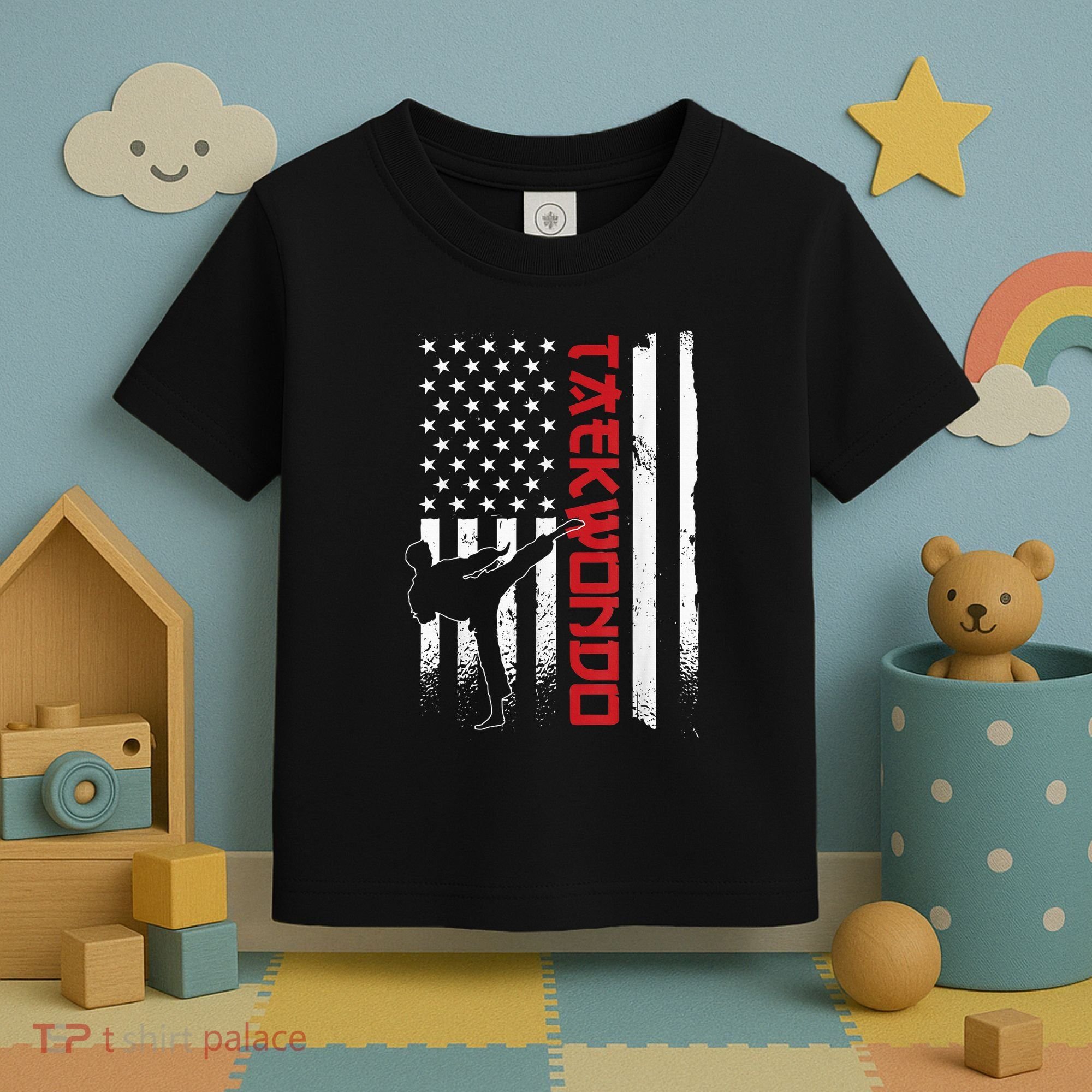 Taekwondo American Flag Taekwondo Fighter Us Flag Toddler T-Shirt