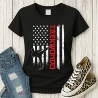 Taekwondo American Flag Taekwondo Fighter Us Flag Women's T-Shirt thumb 3