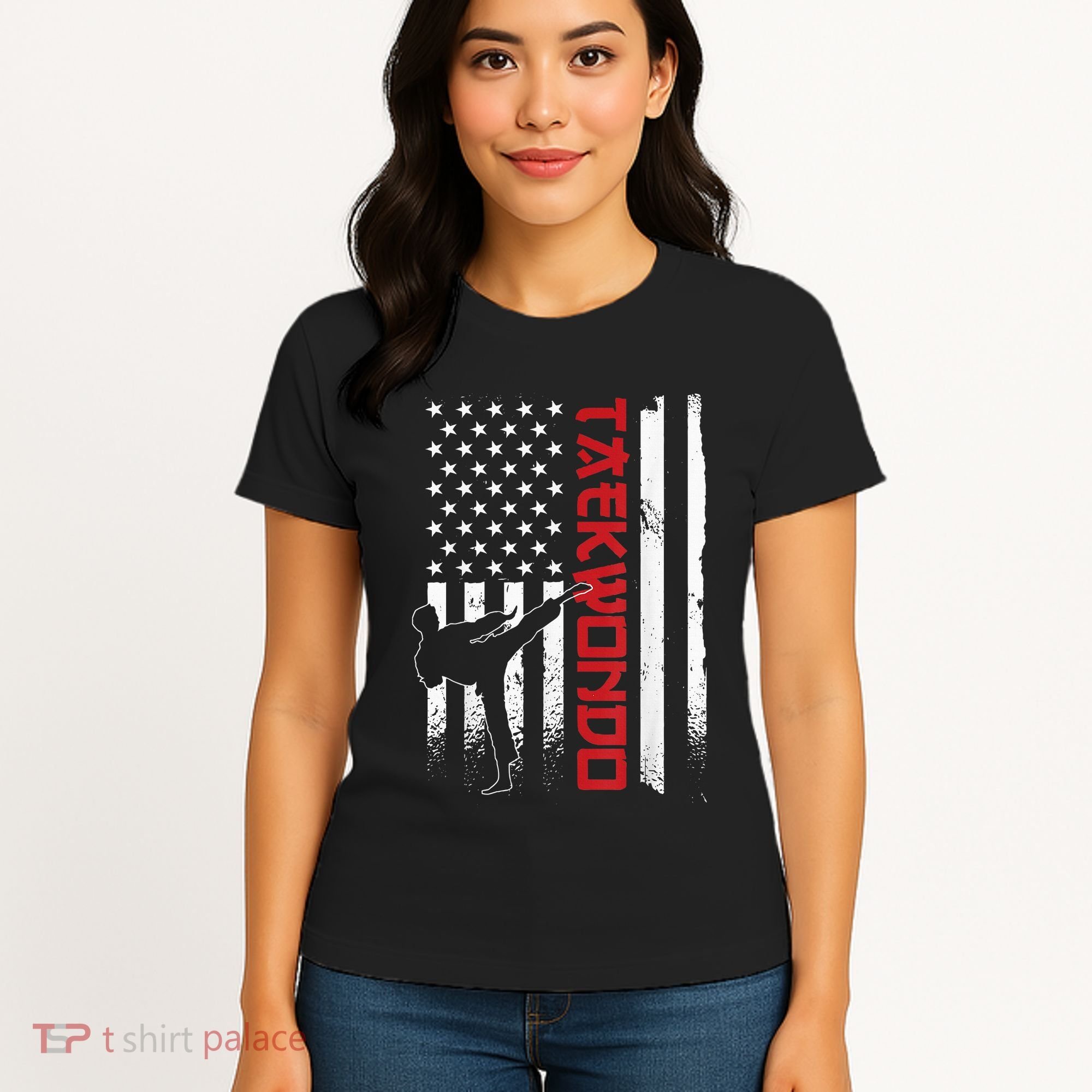 Taekwondo American Flag Taekwondo Fighter Us Flag Women's T-Shirt