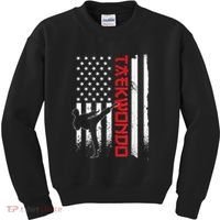 Taekwondo American Flag Taekwondo Fighter Us Flag Kids Sweatshirt thumb 0