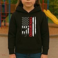Taekwondo American Flag Taekwondo Fighter Us Flag Kids Hoodie thumb 3