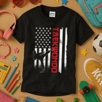 Taekwondo American Flag Taekwondo Fighter Us Flag Kids T-Shirt thumb 3