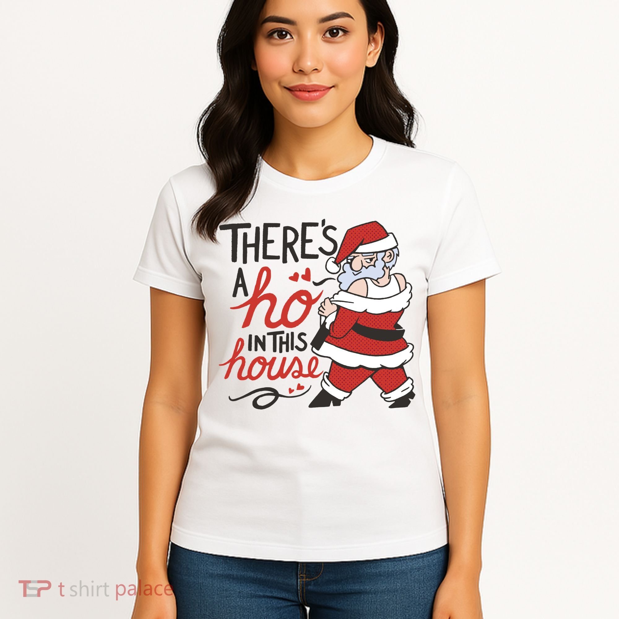 There's A Ho In This House Funny Santa Women's T-Shirt