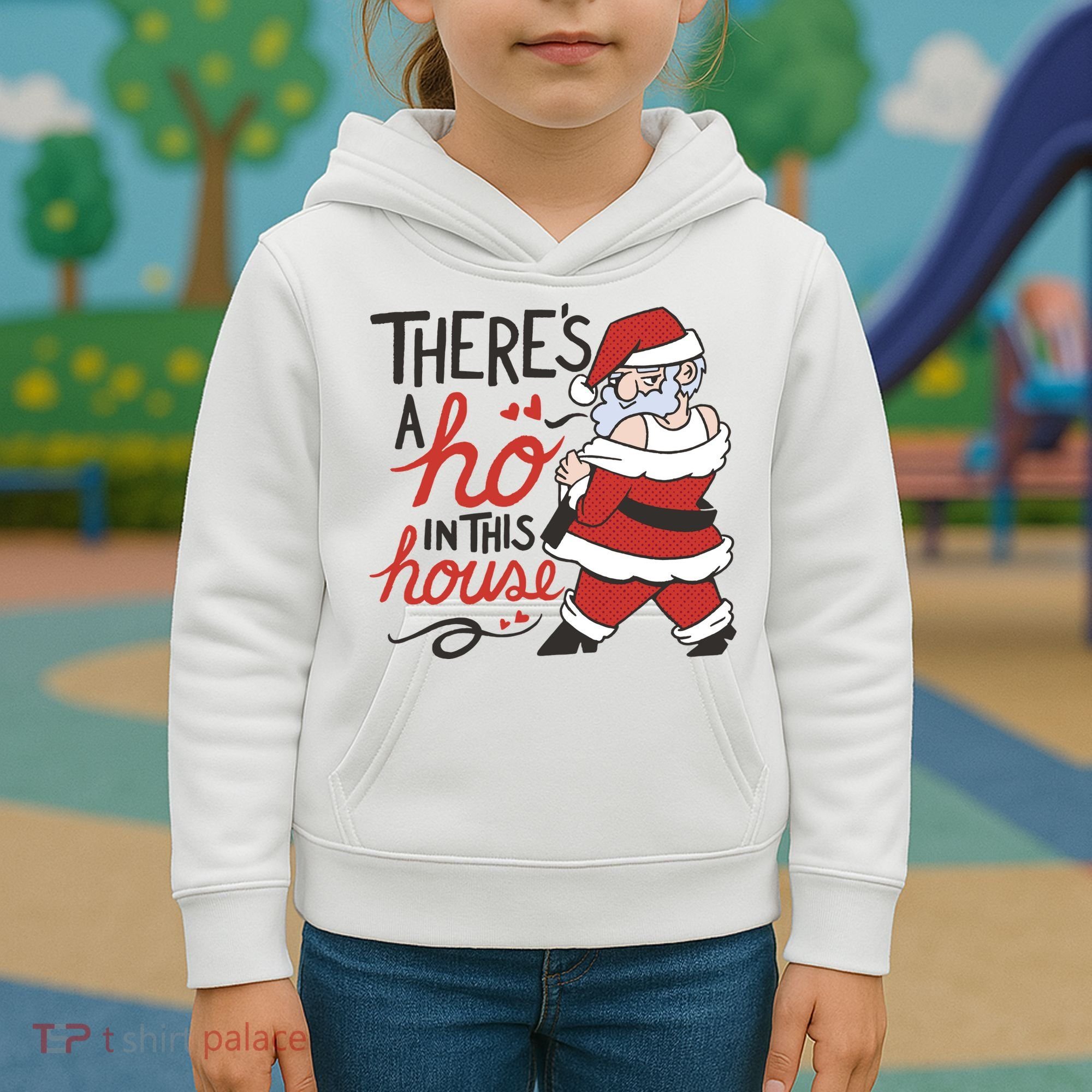 There's A Ho In This House Funny Santa Kids Hoodie