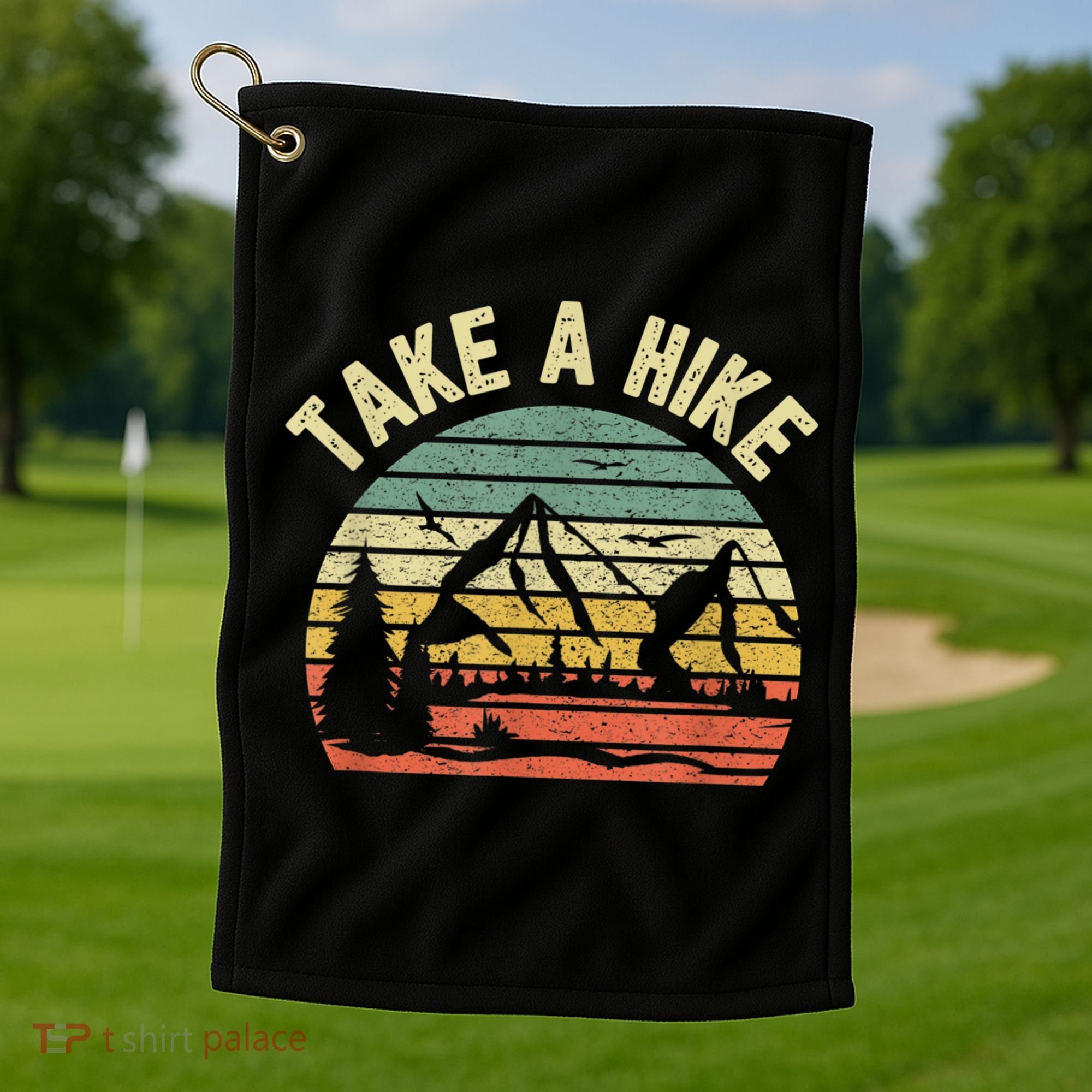 Take A Hike Retro Hiker Outdoors Camping Nature Hiking Golf Towel