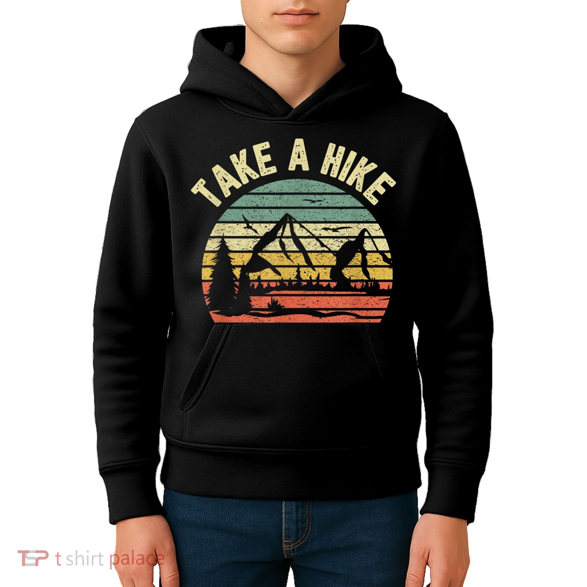 Take A Hike Retro Hiker Outdoors Camping Nature Hiking Kids Hoodie