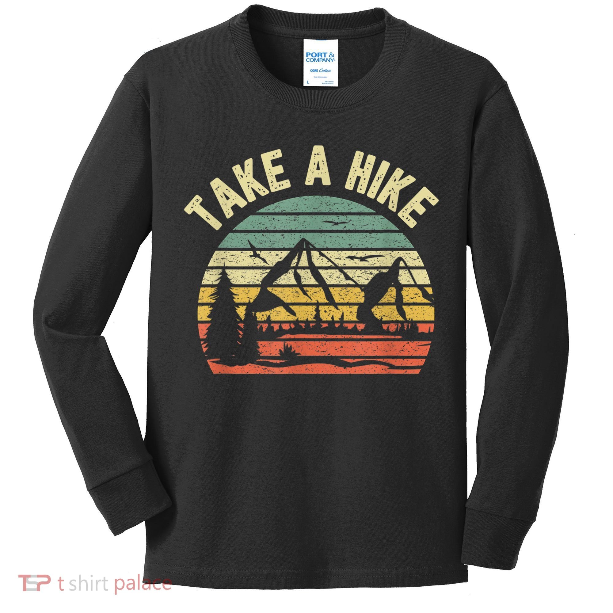 Take A Hike Retro Hiker Outdoors Camping Nature Hiking Kids Long Sleeve Shirt