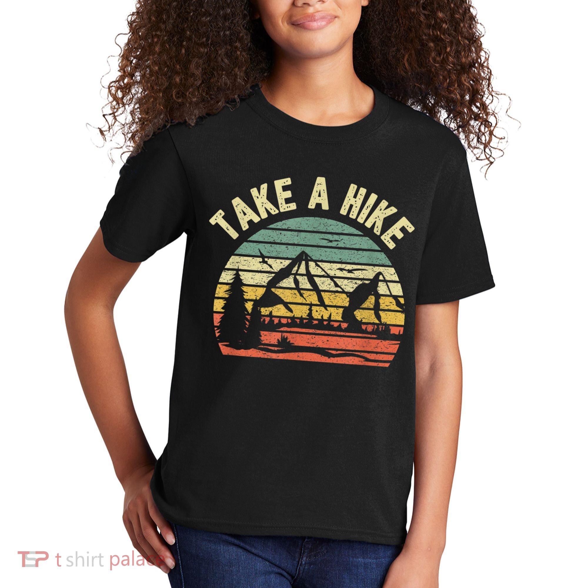 Take A Hike Retro Hiker Outdoors Camping Nature Hiking Kids T-Shirt