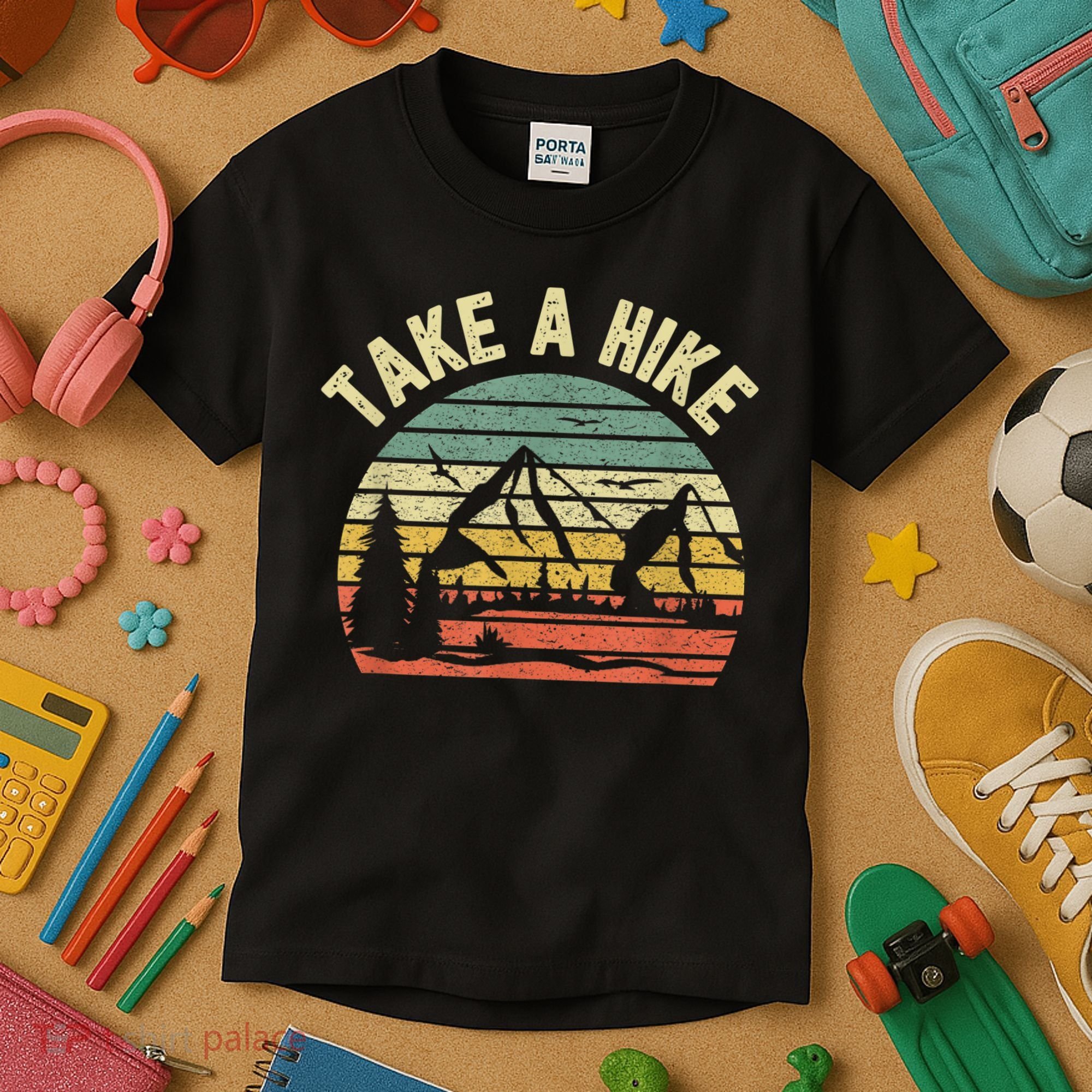 Take A Hike Retro Hiker Outdoors Camping Nature Hiking Kids T-Shirt