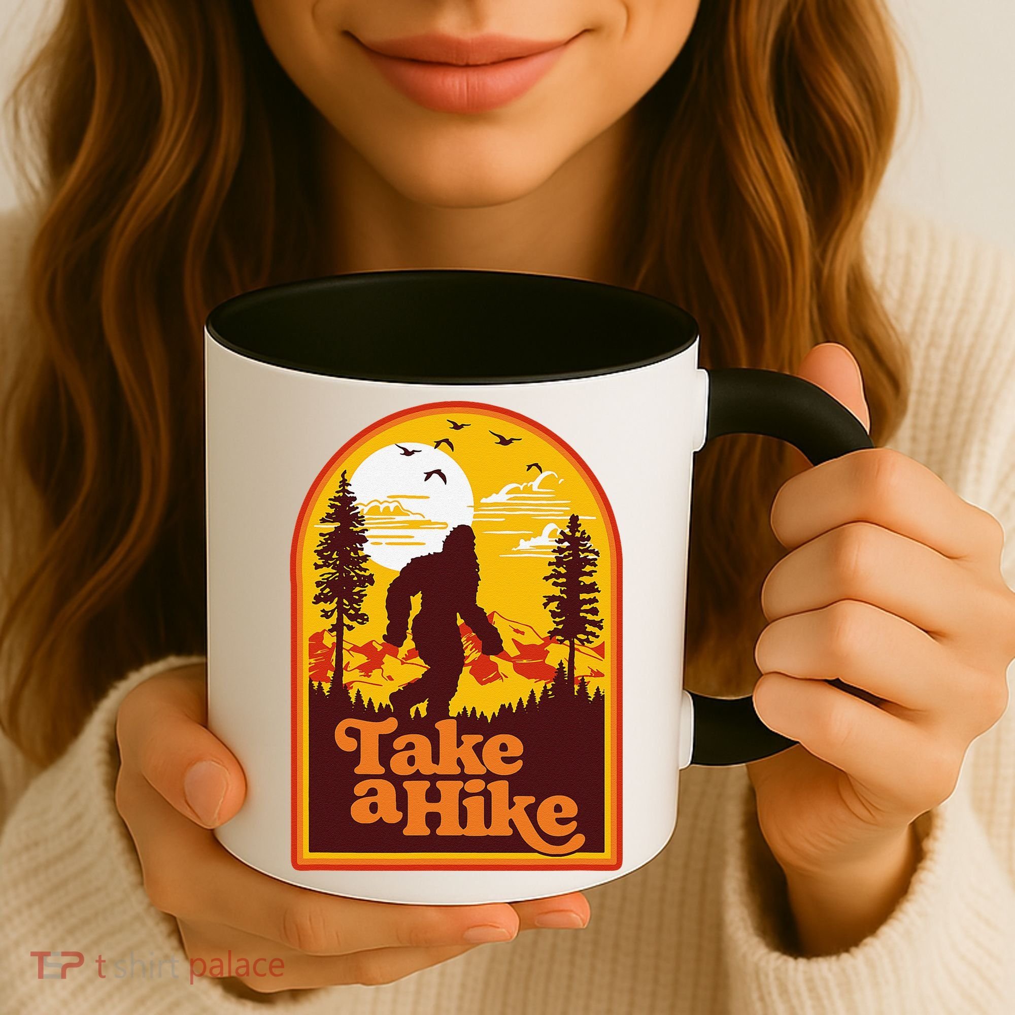Take A Hike Bigfoot Earth Day Retro Sasquatch Hiking Camping Coffee Mug