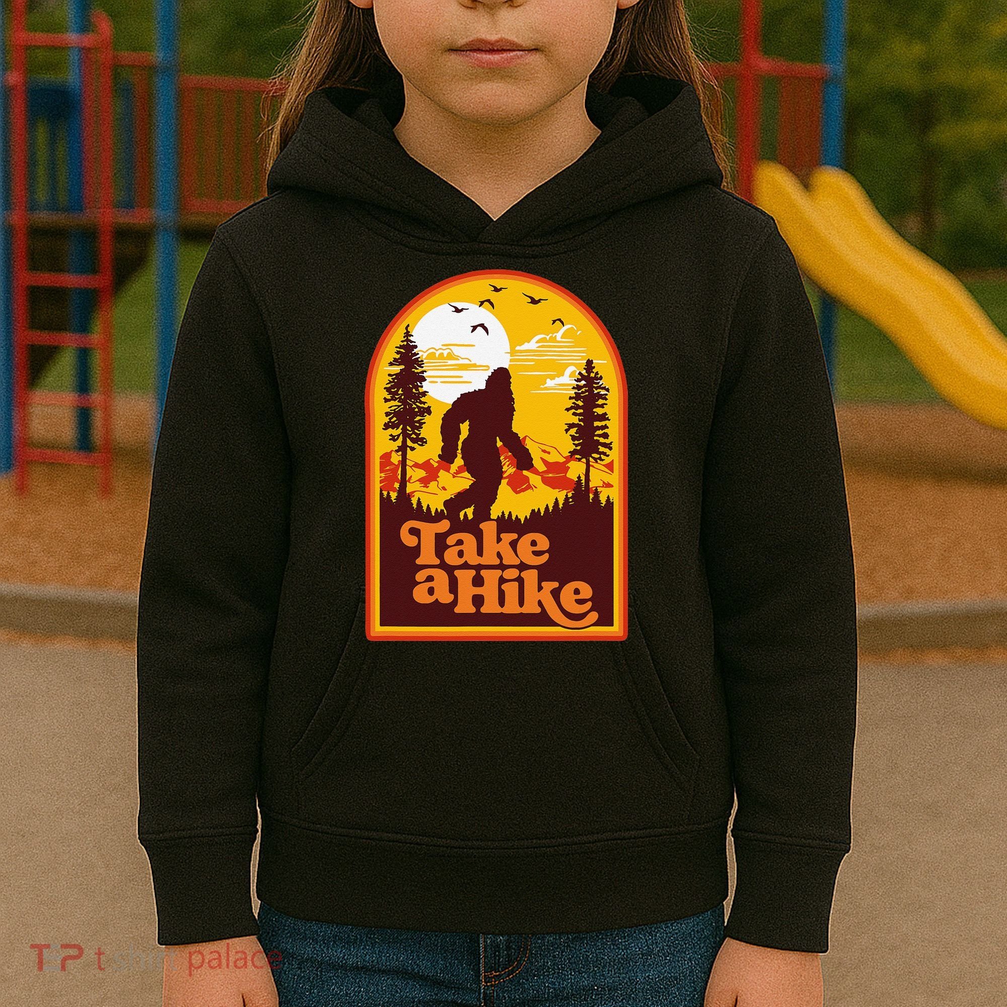 Take A Hike Bigfoot Earth Day Retro Sasquatch Hiking Camping Kids Hoodie