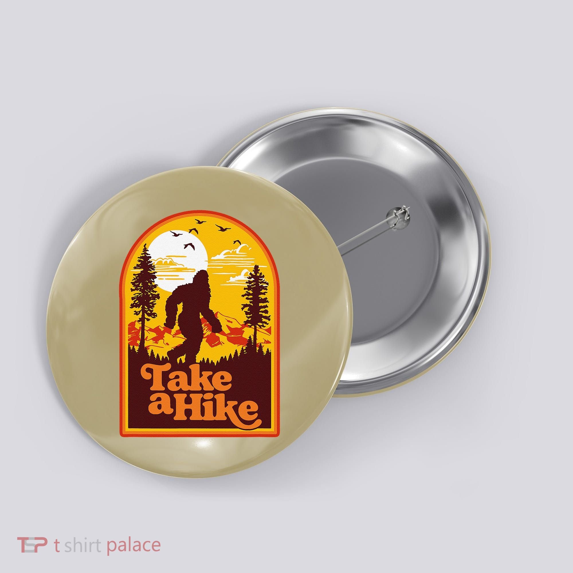 Take A Hike Bigfoot Earth Day Retro Sasquatch Hiking Camping Button