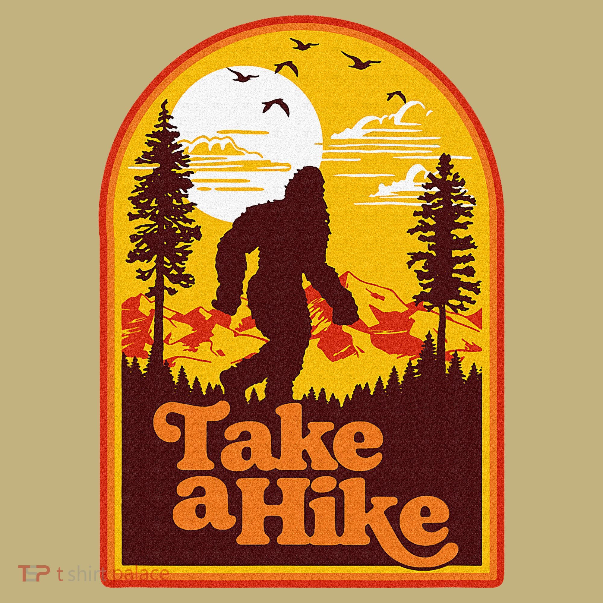 Take A Hike Bigfoot Earth Day Retro Sasquatch Hiking Camping Button