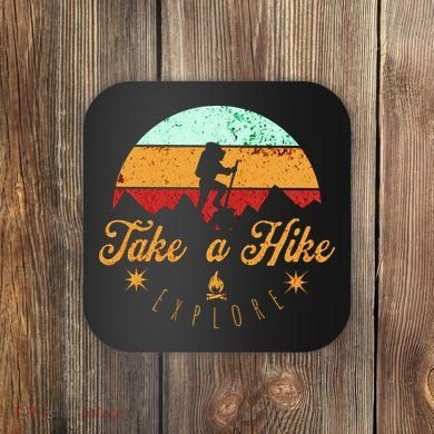 Take A Hike, Mountains, Outdoors, Nature, Vintage Coaster