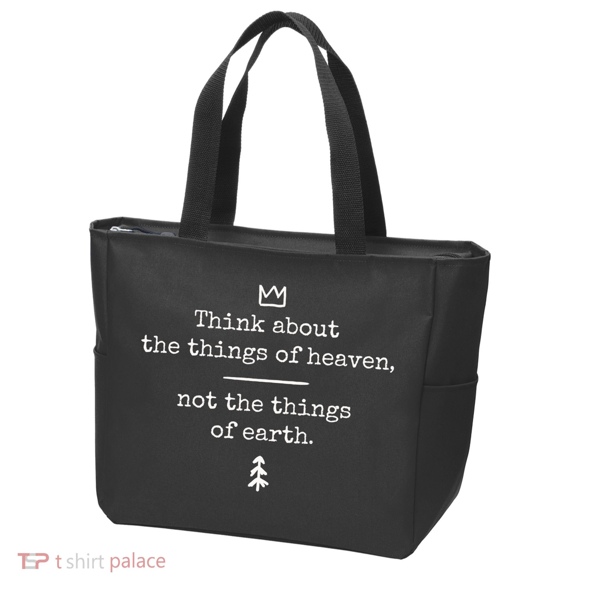 Think About Heaven Bible Quote Tote Bag