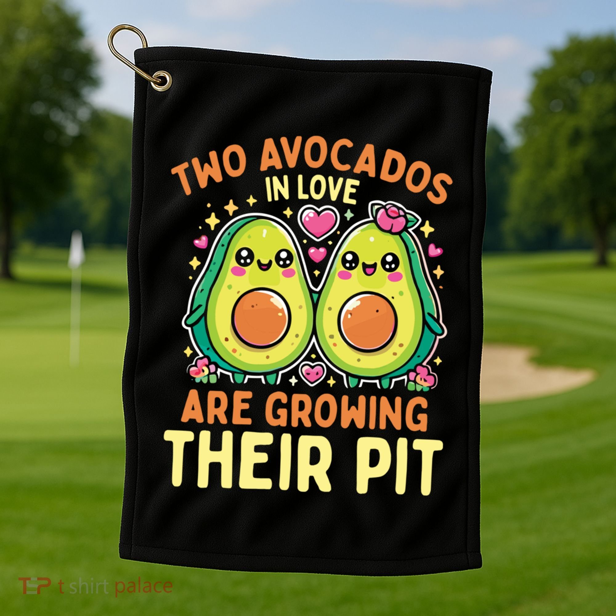 Two Avocados In Love Are Growing Avocado Pregnancy Gift Golf Towel