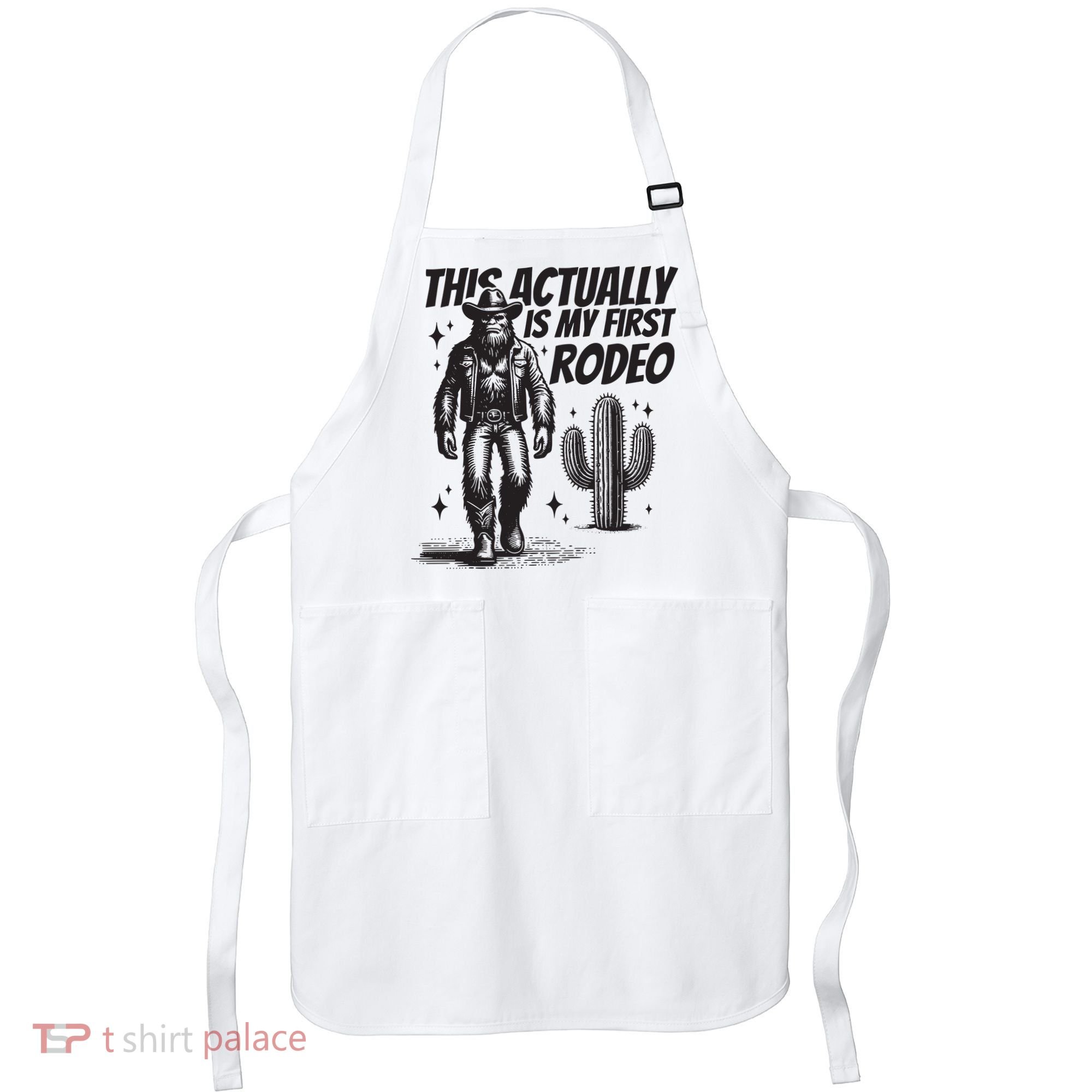 This Actually Is My First Rodeo Funny Bigfoot Cowboy Western Apron