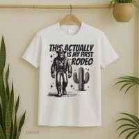 This Actually Is My First Rodeo Funny Bigfoot Cowboy Western T-Shirt thumb 2