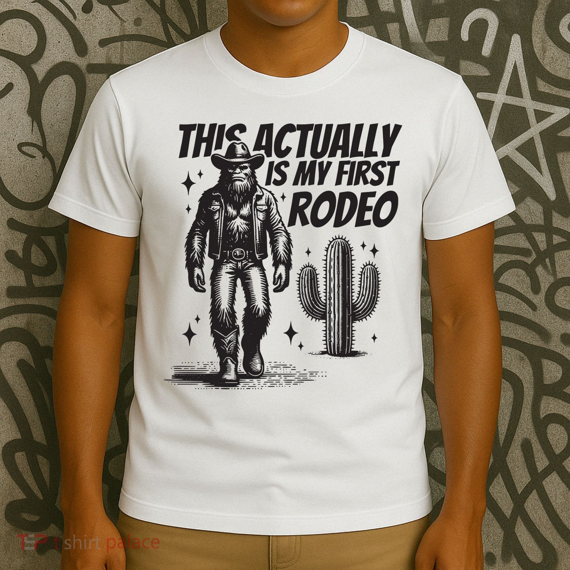 This Actually Is My First Rodeo Funny Bigfoot Cowboy Western T-Shirt